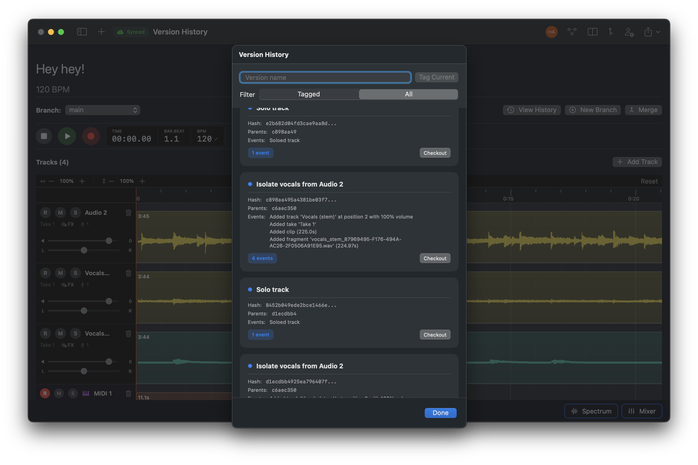 Version history list